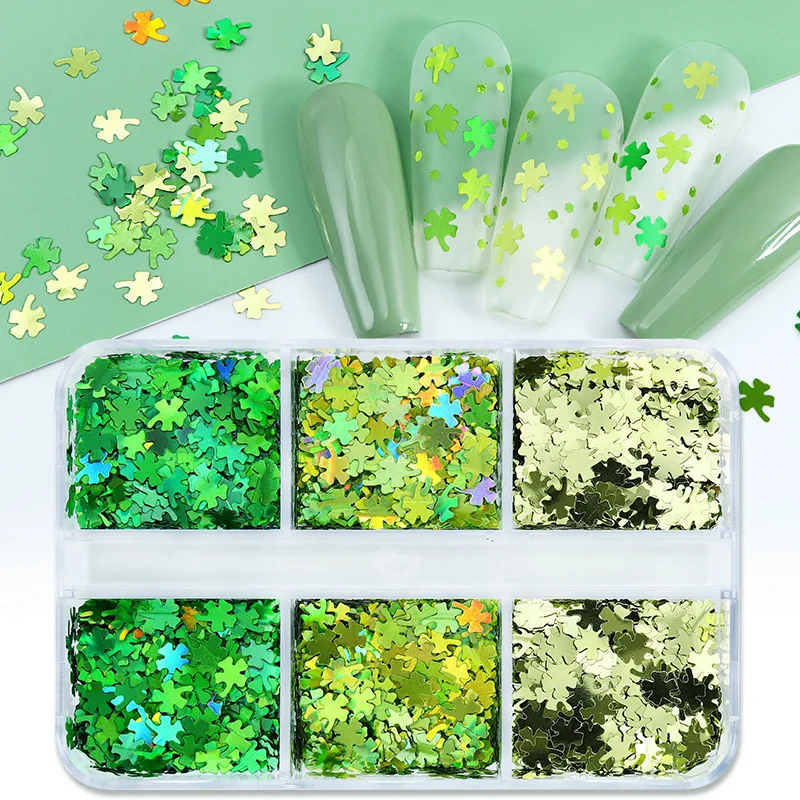 Stunning Clover Nail Art Decorations in Green - 6 Boxes Nail Art Accessories