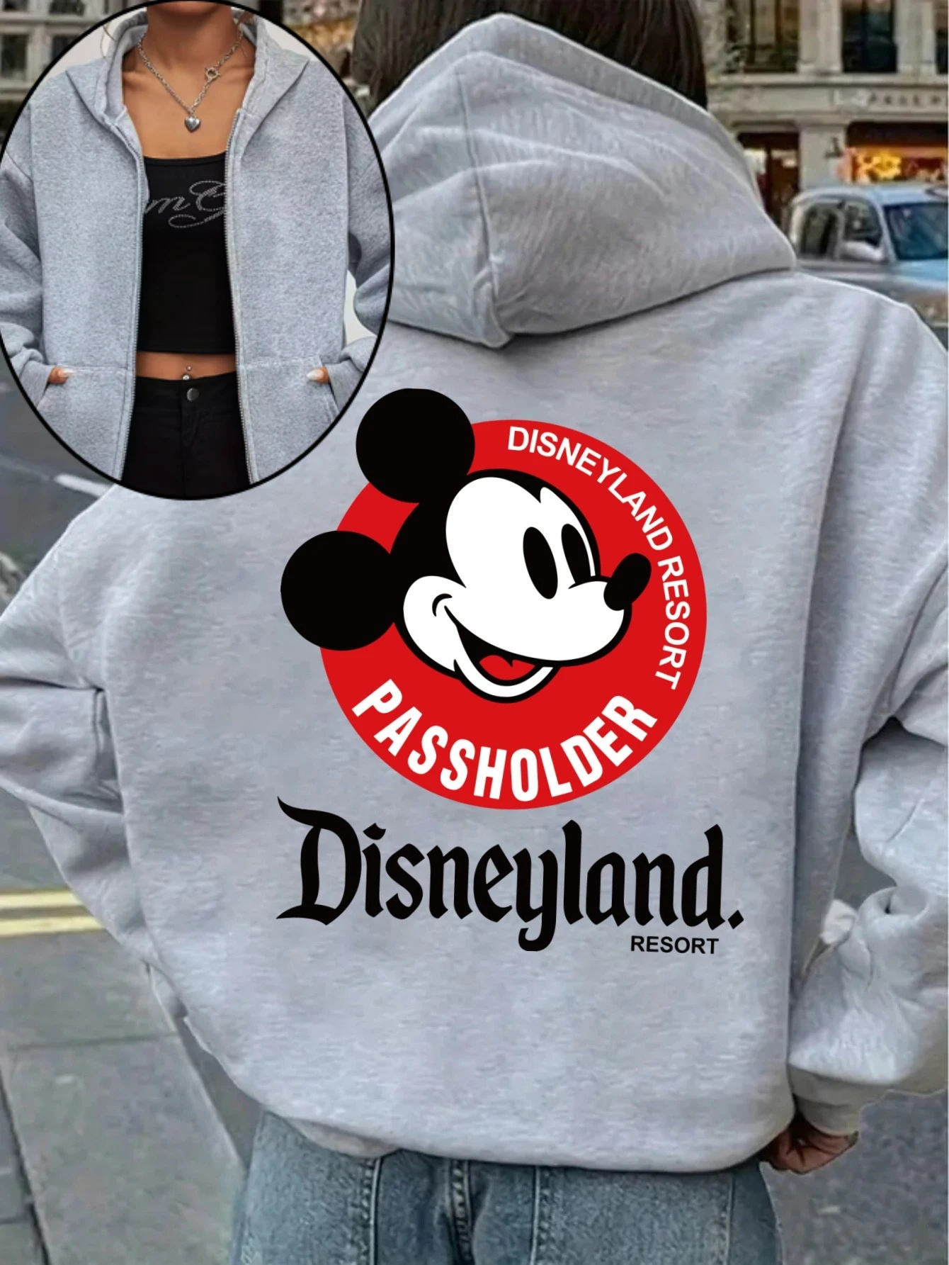 ディズニーランドミッキーミニーフレンドジッパーパーカーフリーススウェットシャツジャケット女性の男性綿秋冬プルオーバーオーバーサイズコート