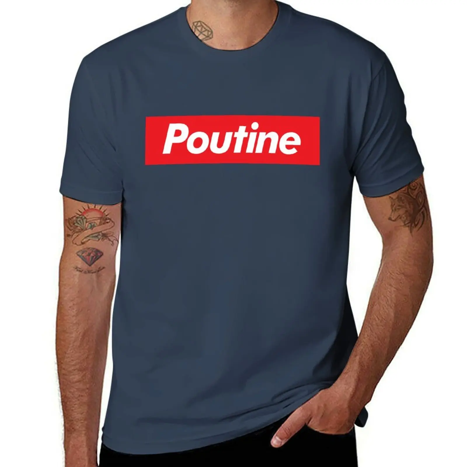 

Poutine red and white parody T-Shirt Large Size Basic Casual T-Shirt