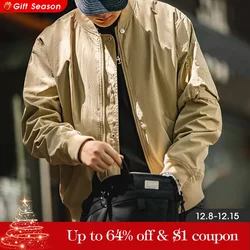 Maden Khaki MA-1 Flight Jacket for Men Classical Baseball Collar Jacket Autumn Ribbed Hem Windproof Coats Copper Buttons