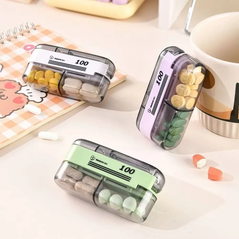 Precise Cutting Portable Pill Cutter 2 in 1 Adjustable Pill Splitter Dustproof with 2 Compartments Tablet Dispenser