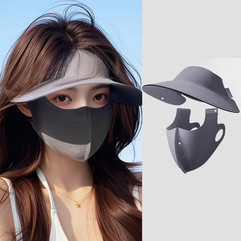 

New Detachable UV Protection Face Mask Summer Womens Full Face Breathable Sun Hat Versatile Cycling Sunshade Face Cover