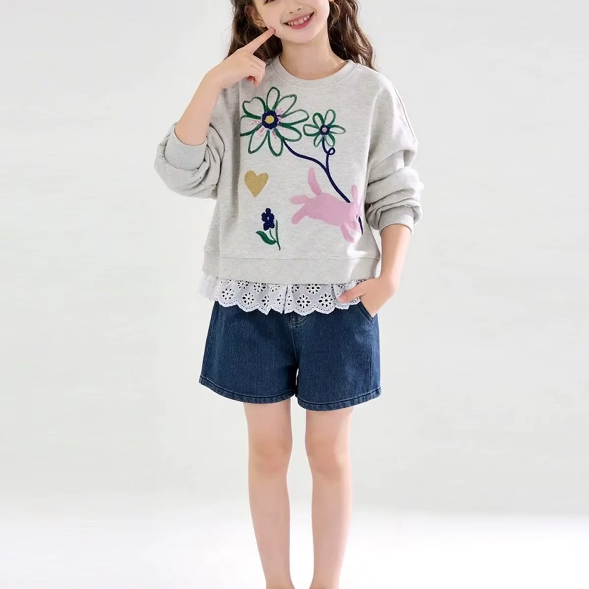 Fashion Girls Round Neck Sweatshirt Spring Autumn Kids Floral Print Top Older Children Casual Pullover Top 3 5 7 9 10 12Y