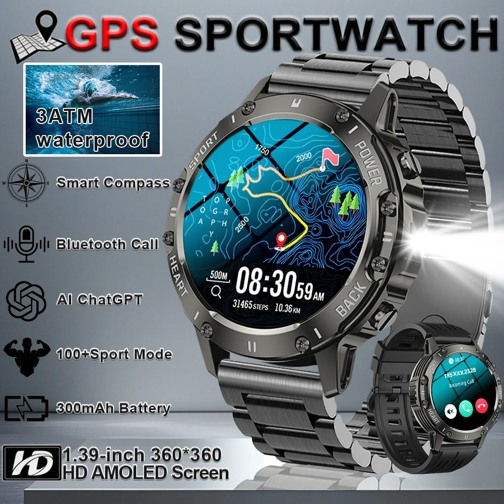 

From DAORKOW2025 Men's smart Watch, outdoor sports tracking watch, Bluetooth call, health monitoring, LED flashlight smart Watch