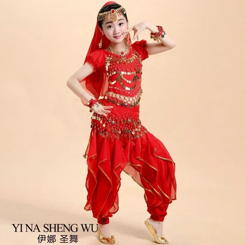 Traje de danza india Oriental para niños, conjunto de traje de danza del vientre, ropa de danza del vientre para niñas, disfraz de actuación para niños y adultos, bufanda de cadera