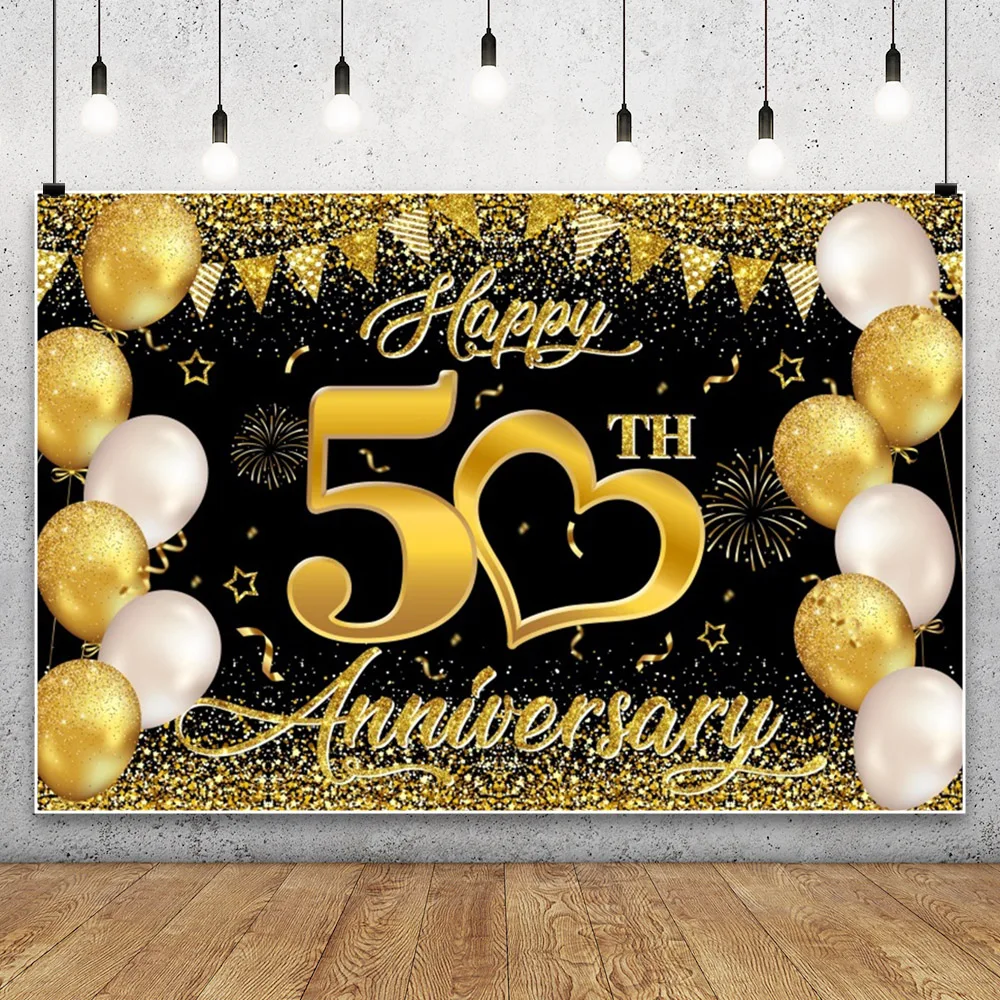 Birthday Decoration Backdrop 10th 20th 30th 40th 50th Black Golden Glitter Balloons Adult Happy Birthday Anniversary Background