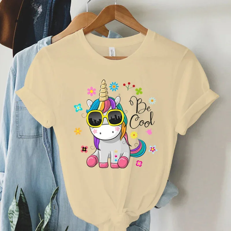 Short Sleeve T -Shirt Cool Unicorn Print Women Summer Casual Harajuku Shirt Woman Y2k Aesthetic Graphic Clothes Cartoon Tshirt