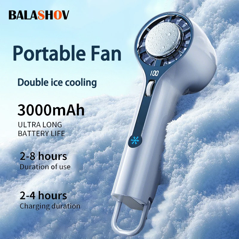 Portable Handheld Fan 3000mAh Fan fan Ice compress cooling USB Rechargeable Electric Fan Travel,Outdoor Fan With Digital Displa image 6