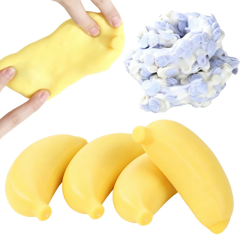 Crunchy Banana Squishy Toy Block Filled Soft Squeeze Stress Relief Ball Tactile Fidget Toy for Adults Sensory Calming Gift
