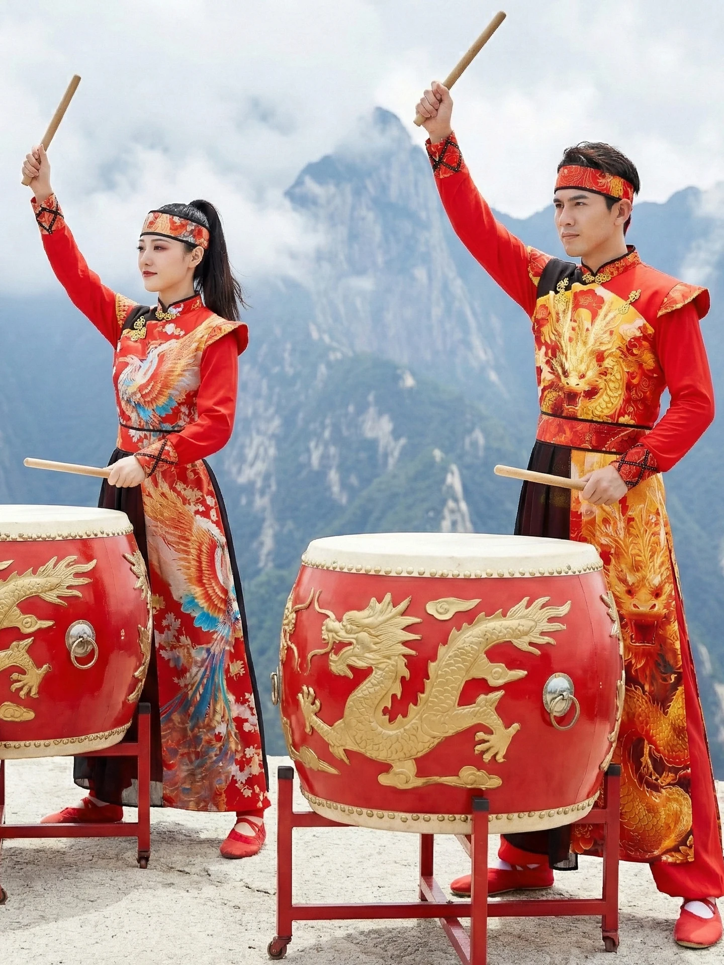 

New Drum Performance Costume Men Women Festive Sle Red Dance Dragon Performance Suit Traditional Stage Outfit Polyester Fiber