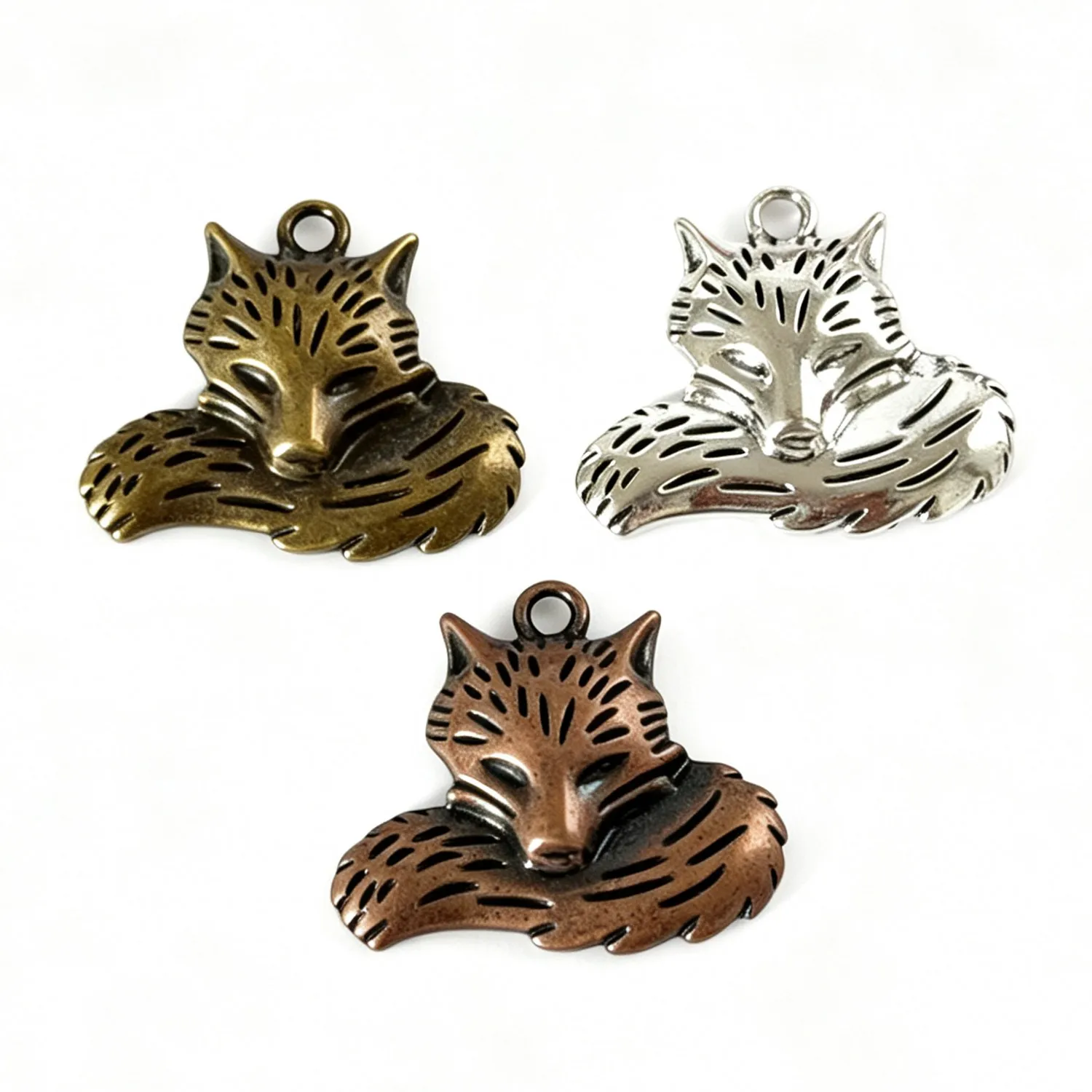 5Pcs 24×28mm Copper Alloy Charm Wolf Tail Fox Pendant Charms, DIY Jewelry Making EF4406