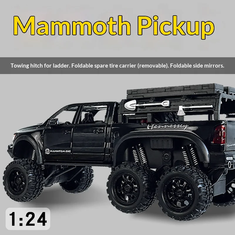

Машинка-игрушка 1:24 Dodge RAM Mammoth Off Road Pickup Truck из сплава, с амортизацией, для бездорожья, со съемным багажником на крыше и буксировочным крюком, для мальчиков