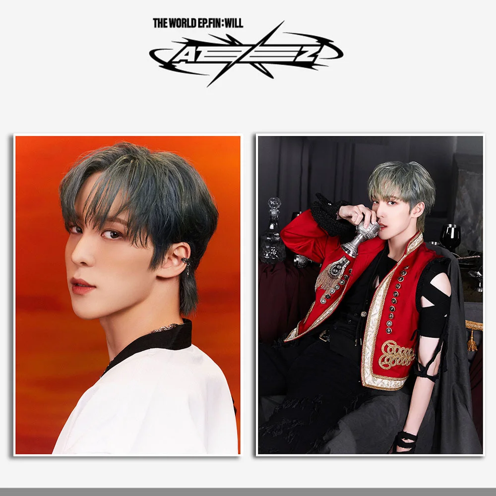 Kpop ATEEZ Photo Poster WORLD EP FIN WELL Self-Adhesive Poster Photo Hanging Picture Hongjoong Seonghwa Gift Fans Collectionso