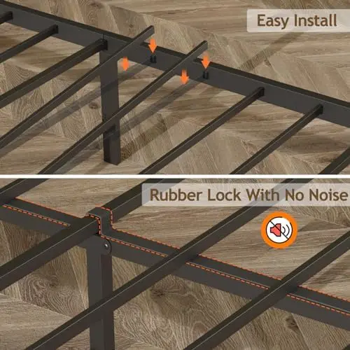 Pełna ramka łóżka z oświetleniem LED, przemysłowy zagłówek, ładowanie USB, schowek pod łóżkiem