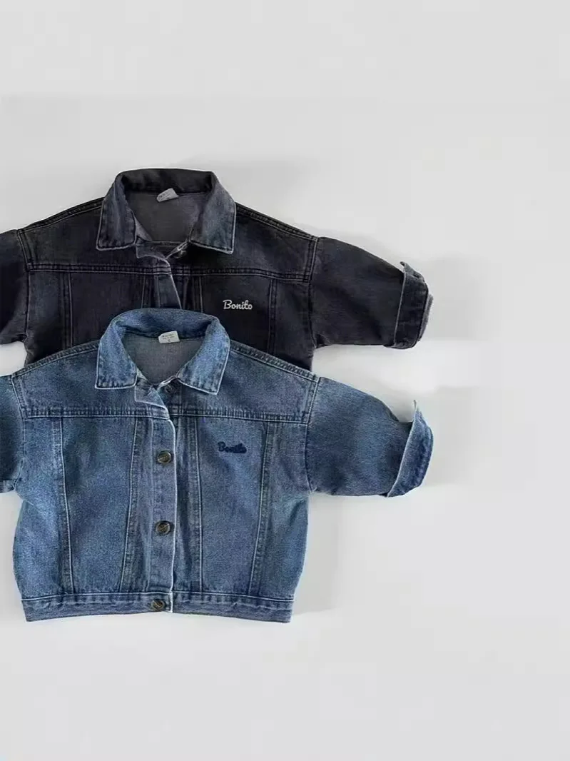 2024 Autumn New Baby Long Sleeve Denim Jacket Infant Boy Fashion Lapel Coat Children Casual Cardigan Baby Girls Denim Tops