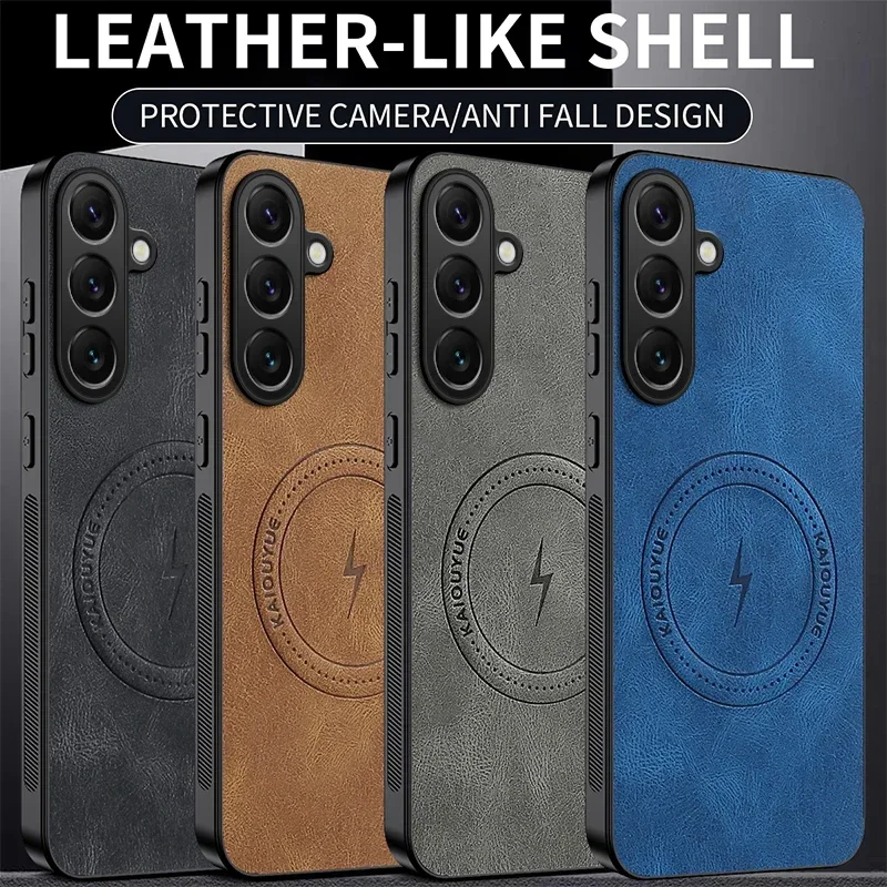 Casual Magnetic Lightning Leather Case for Samsung A56/A55/A26/A16/A17/A07/A57/A37/A27/A15/A06/A54/A14/A53/A52 for MagSafe Cover