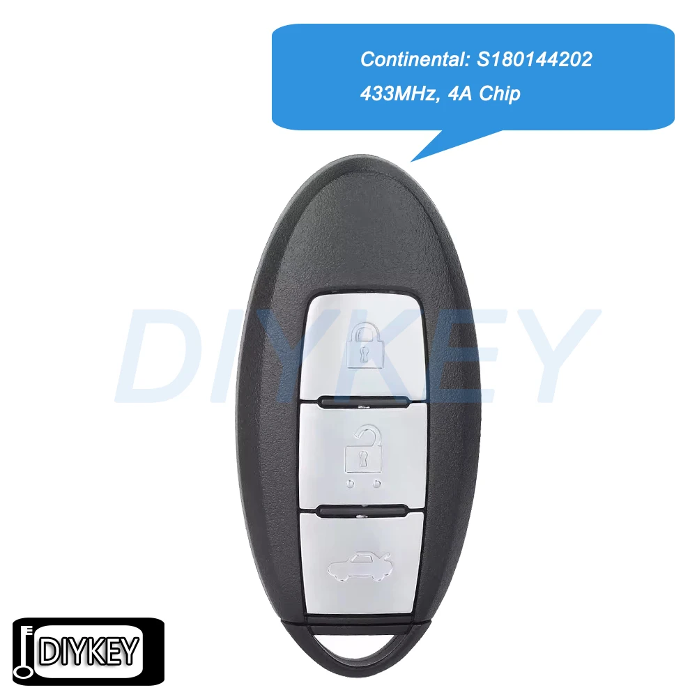 3 Buttons Smart Remote Car Key Fob 433MHz 4A Chip for Infiniti Q50 2013 2014 2015 2016 2017 2018 Continental: S180144202