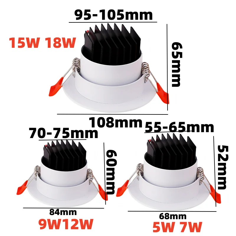 Dimmable Embedded COB LED Downlights, Iluminação Interior, Sala de Estar, Quarto, Supermercado, AC 85-260V, 5W, 7W, 9W, 12W, 15W, 18W