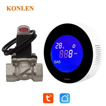 Tuya WIFI Natural LPG Gas Leak Sensor Detector with Solenoid Valve Shut Off Pipeline CH4 Methane Leak Alarm Security Smart Life