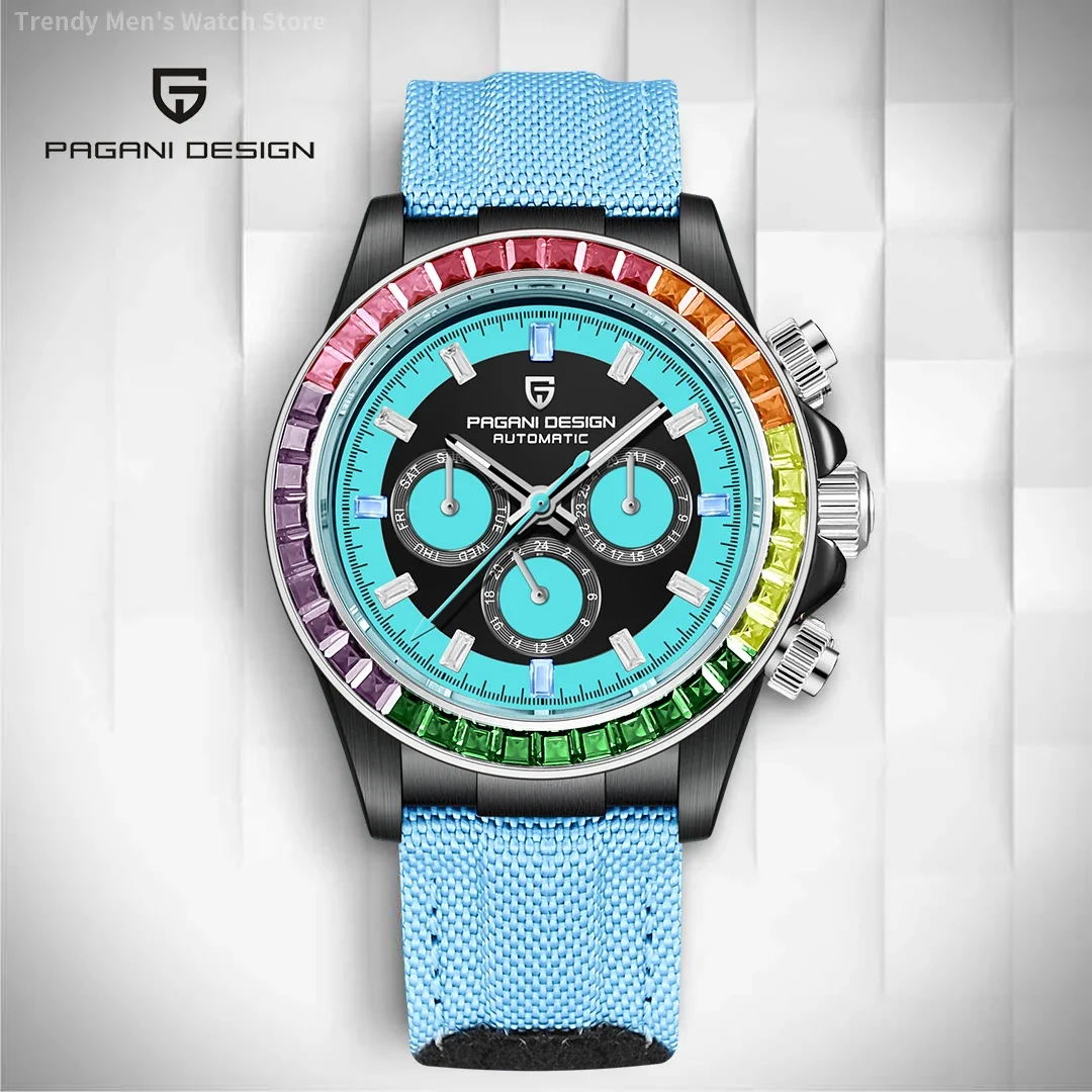 

PAGANI DESIGN Fashion Men Quartz Watch Sapphire Rainbow Circle Silicone strap Stainless steel Waterproof Automatic reloj hombre