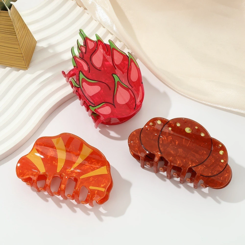 

NEW Sweet Fruit Series Pitaya Orange Hair Claw Acetate Claw Clips Summer Trendy Hair Clips for Women Girls Hair Accessories