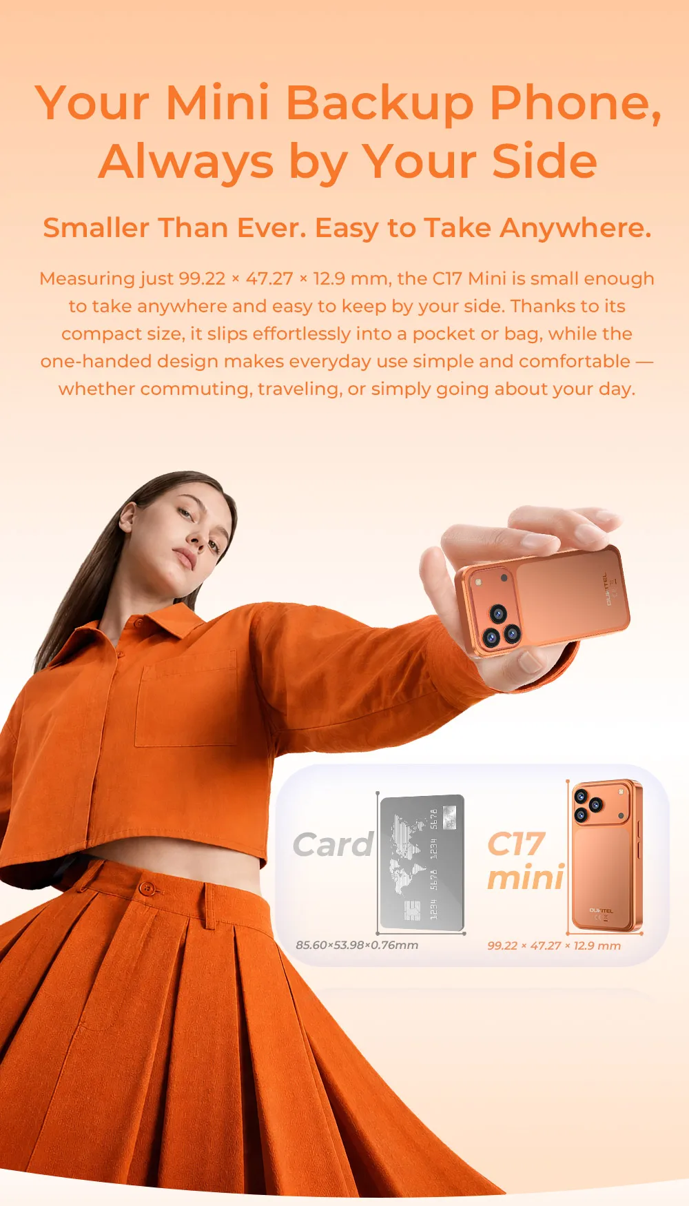 OUKITEL C17 mini Mini Smartphone, Up to 12GB RAM (3+9) + 32GB ROM, Ultra Compact Pocket Small Phone, 4" Mini Display, 2300mAh Battery, Gemini AI, Unlocked Android Mobile Phone