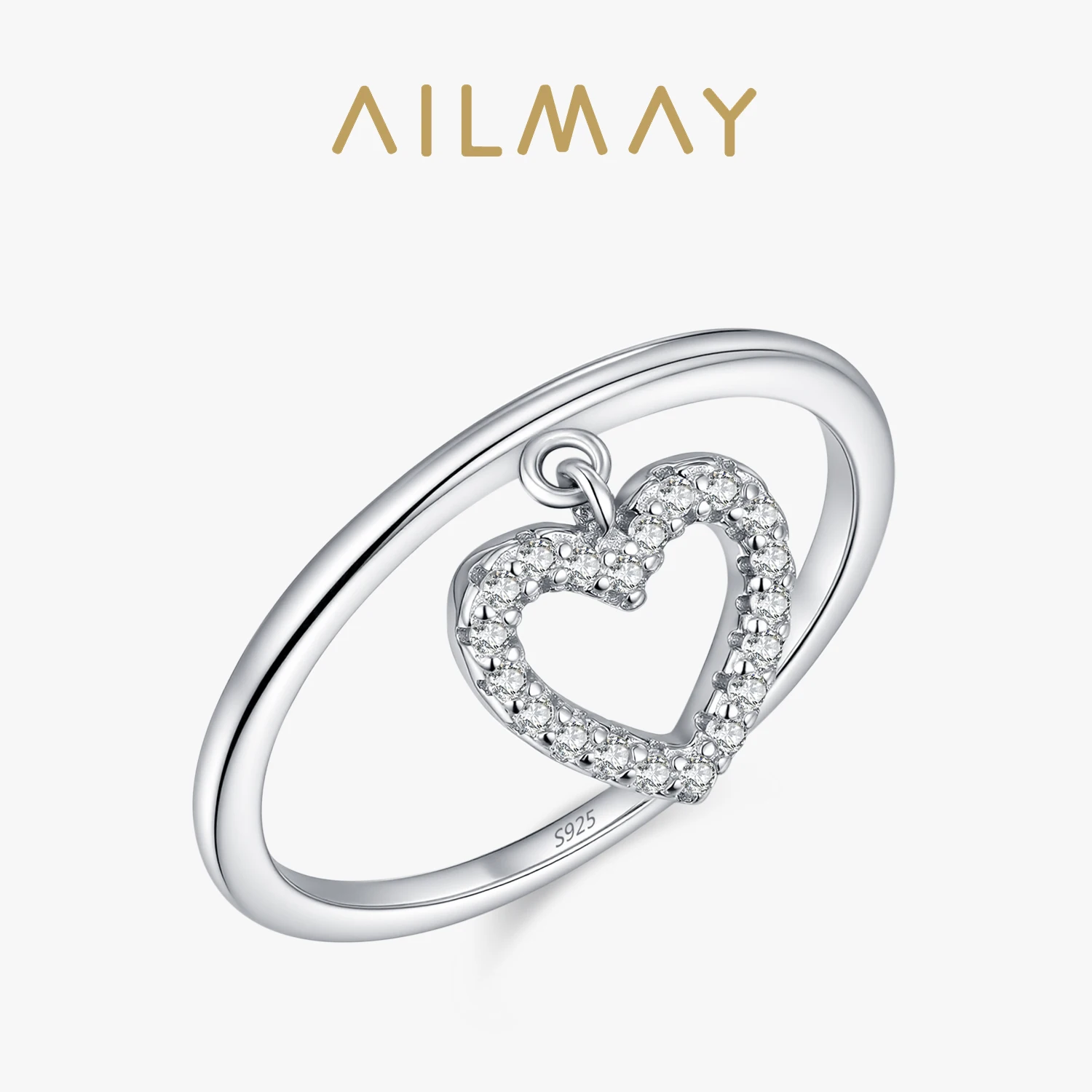 

Ailmay Unique Design Hanging Hollow Heart Finger Ring for Women Girls 925 Sterling Silver Elegant Charm Rings Jewelry