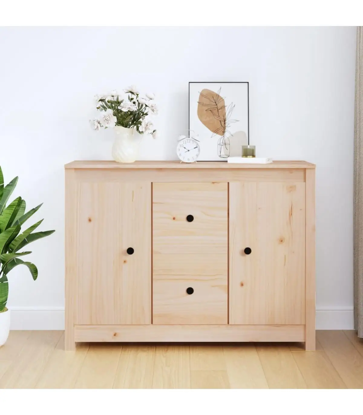 Solid pine wood sideboard 100x35x74 cm