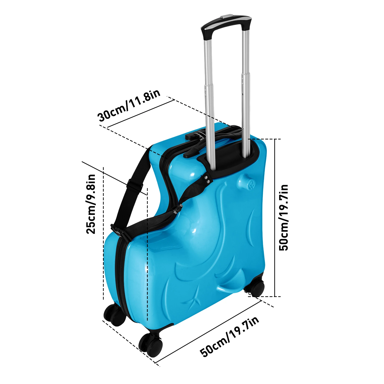 20 Inch Blue Children's Cycling Travel Luggage, Rolling Luggage with Wheels, Handcart Luggage with Password Lock