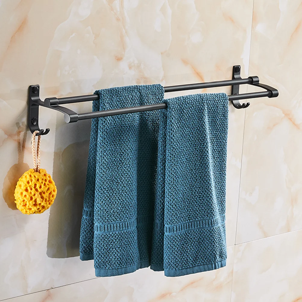 

Double Towel Rack Aluminium Alloy Wall Mounted 48cm Bathroom Towel Holder Shower Sponge Hook Rustproof Black Bath Sponge Hook
