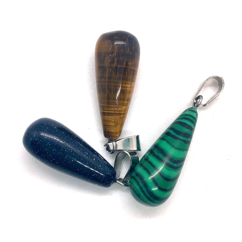 Wholesale Natural Stone Malachite Tiger Eye Stone Necklace Pendant 11x30mm Drop Shaped Opal Pendant DIY Earring Accessories 1pcs