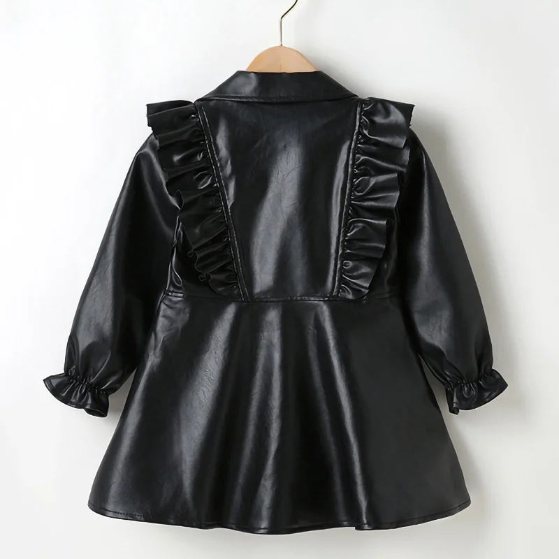 Dresses 3-7 Leather Year Girls Button PU Leather Girls Dresses Coat New Fashion Baby Girls Jackets Children's Clothing Outerwear