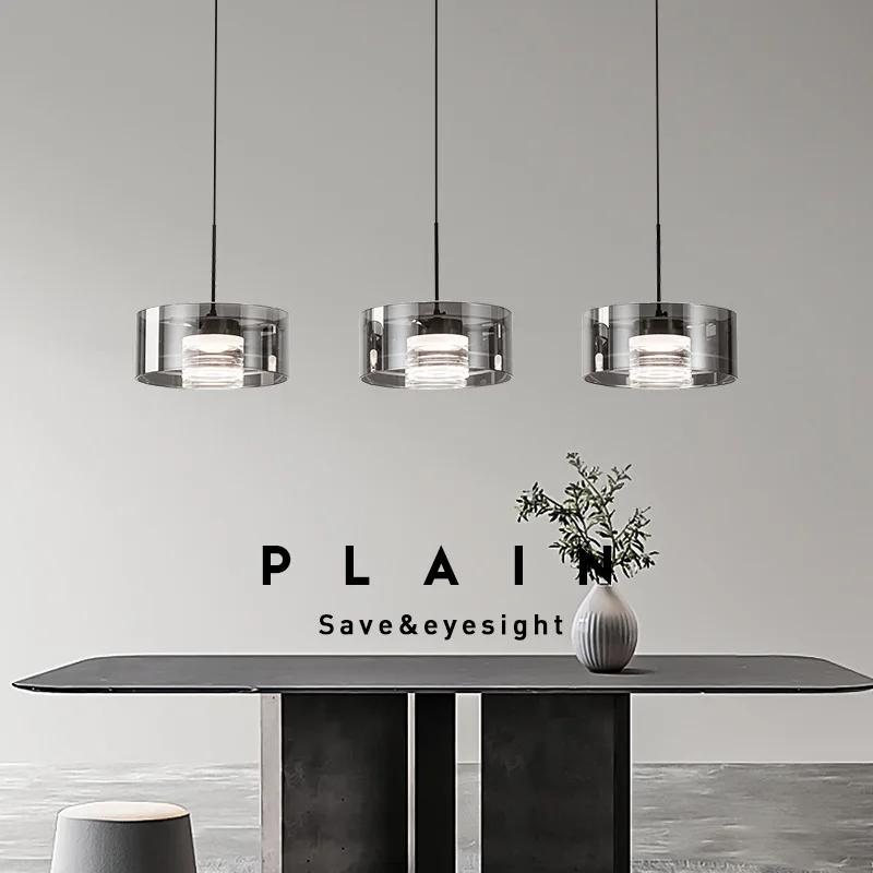Restaurant chandelier 2025 new modern minimalist high-end light luxury minimalist three-head glass lifting bar table light