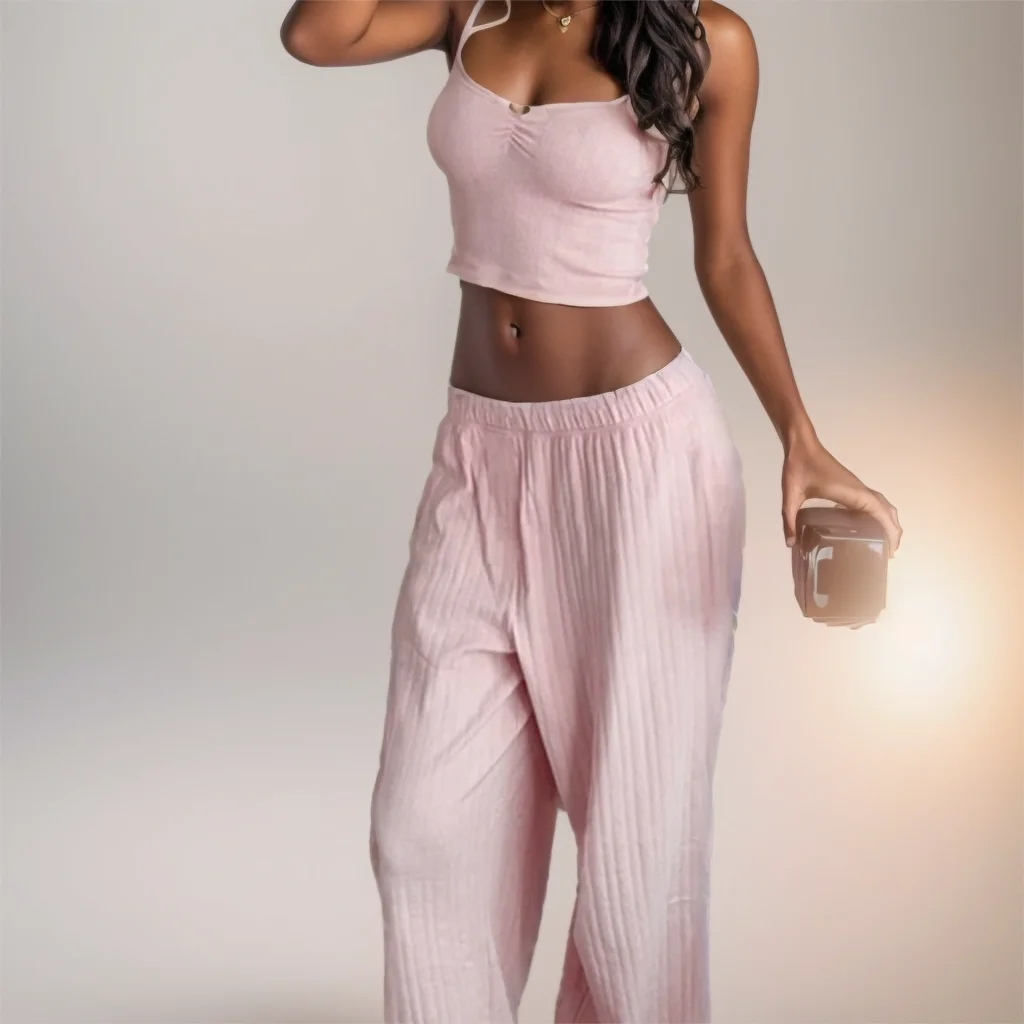 2025 Summer New Arrival Knit Jacquard Camisole Set Comfortable Soft and Breathable Two-Piece Nightwear Women's Loungewear