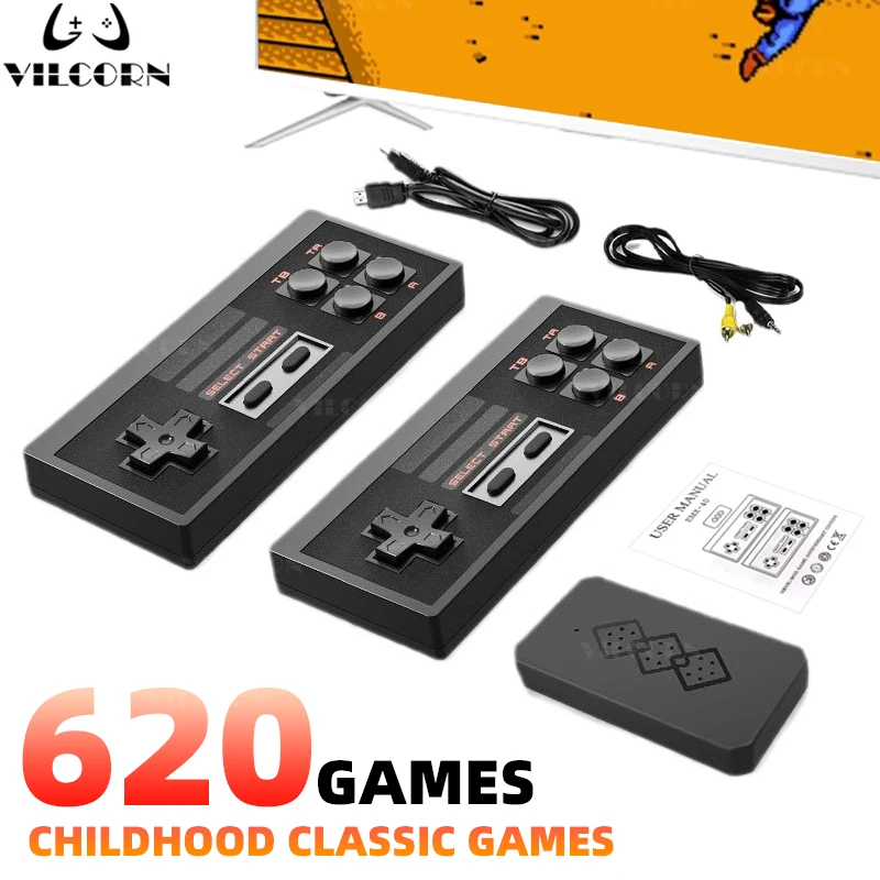 VILCORN-وحدة التحكم في ألعاب التلفزيون الرجعية مع وحدة تحكم ألعاب لاسلكية ، عصا 8 بت ، ألعاب صغيرة ، خرج AV ، محمول