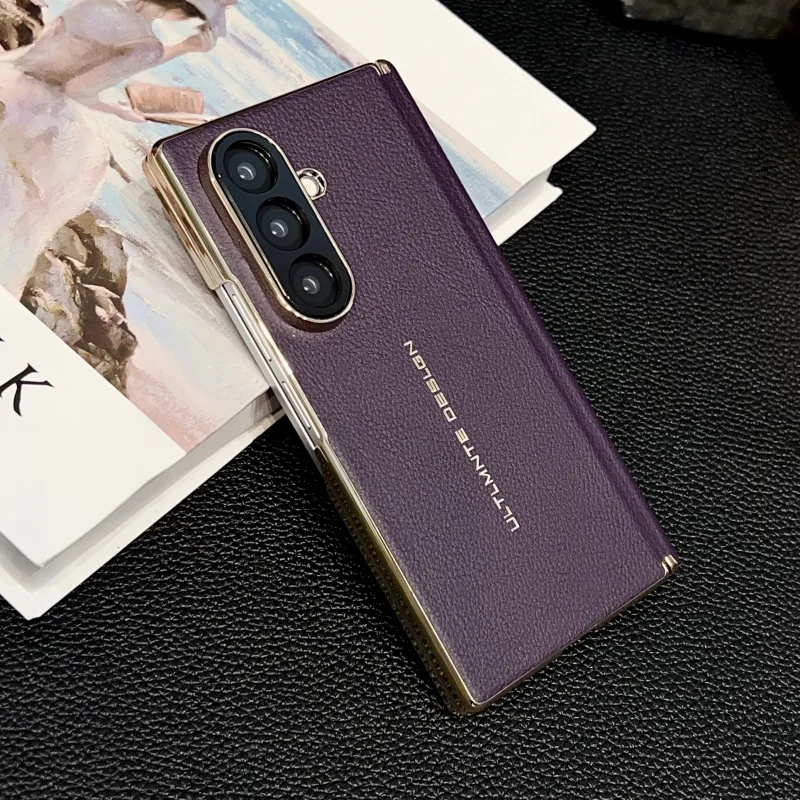 삼성 갤럭시 Z 폴드 7 가죽 비즈니스 케이스 – 풀바디 전기 도금 방지 커버 – 슬림 미니멀리스트 보호 쉘