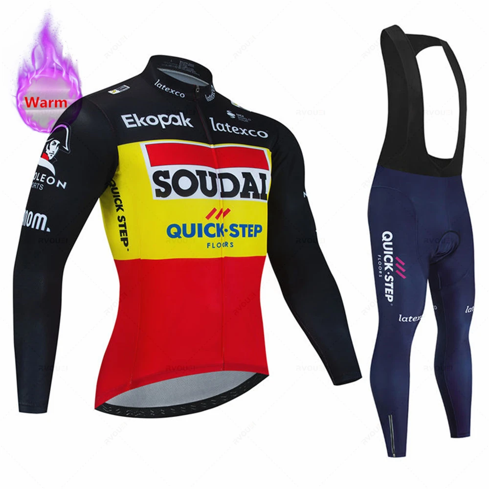 Soudal Quick Step Winter Cycling Jerseys Set Men Thermal Fleece Bike Clothes Maillot Ropa Ciclismo Hombre Warm Bicycle Clothing