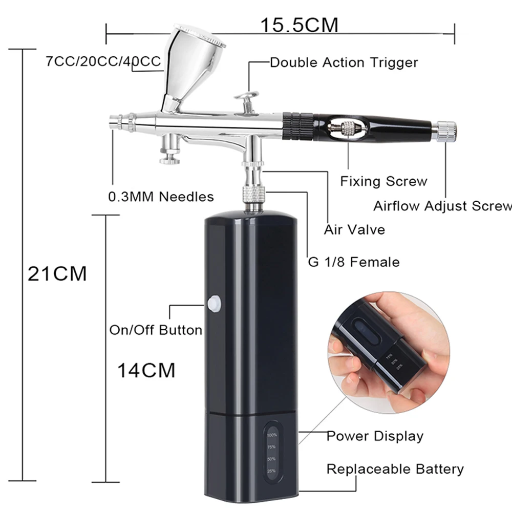 Professional Cordless Airbrush Compressor Super Works Quiet Replace Battery Power Display Art Design Nail Tool