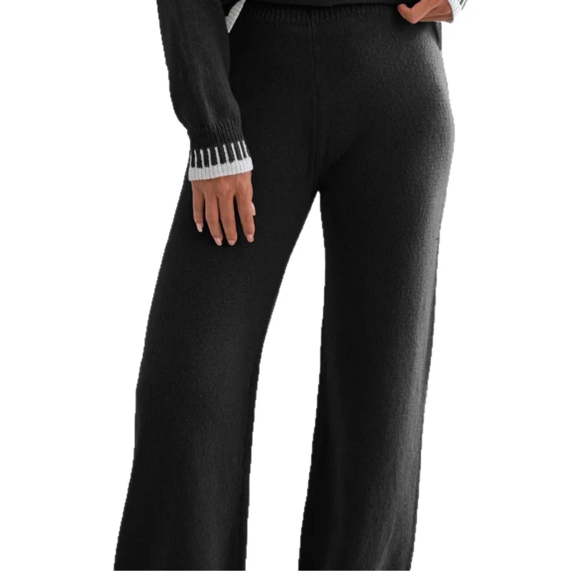 سراويل نسائية سميكة للخريف والشتاء بألوان متباينة، سراويل صوفية منسوجة واسعة الساق غير رسمية #3