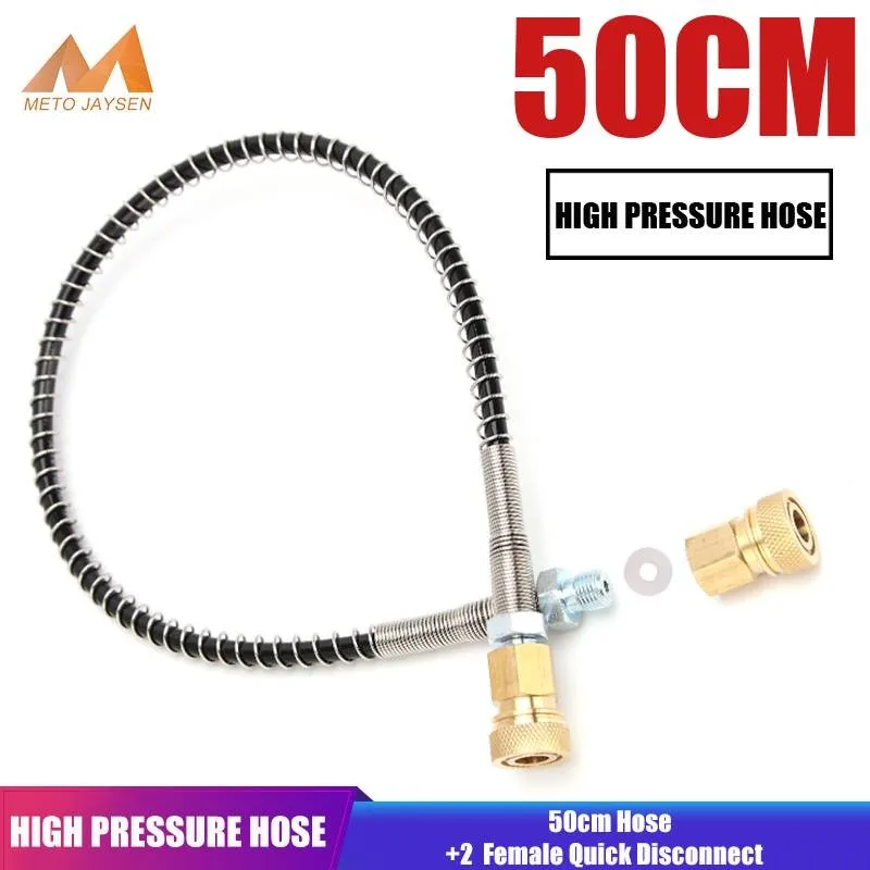 High Pressure Hose M10x1 Thread Nylon Air Refilling 50cm Wrapped with Stainless Steel Spring and Quick Connectors Fittings