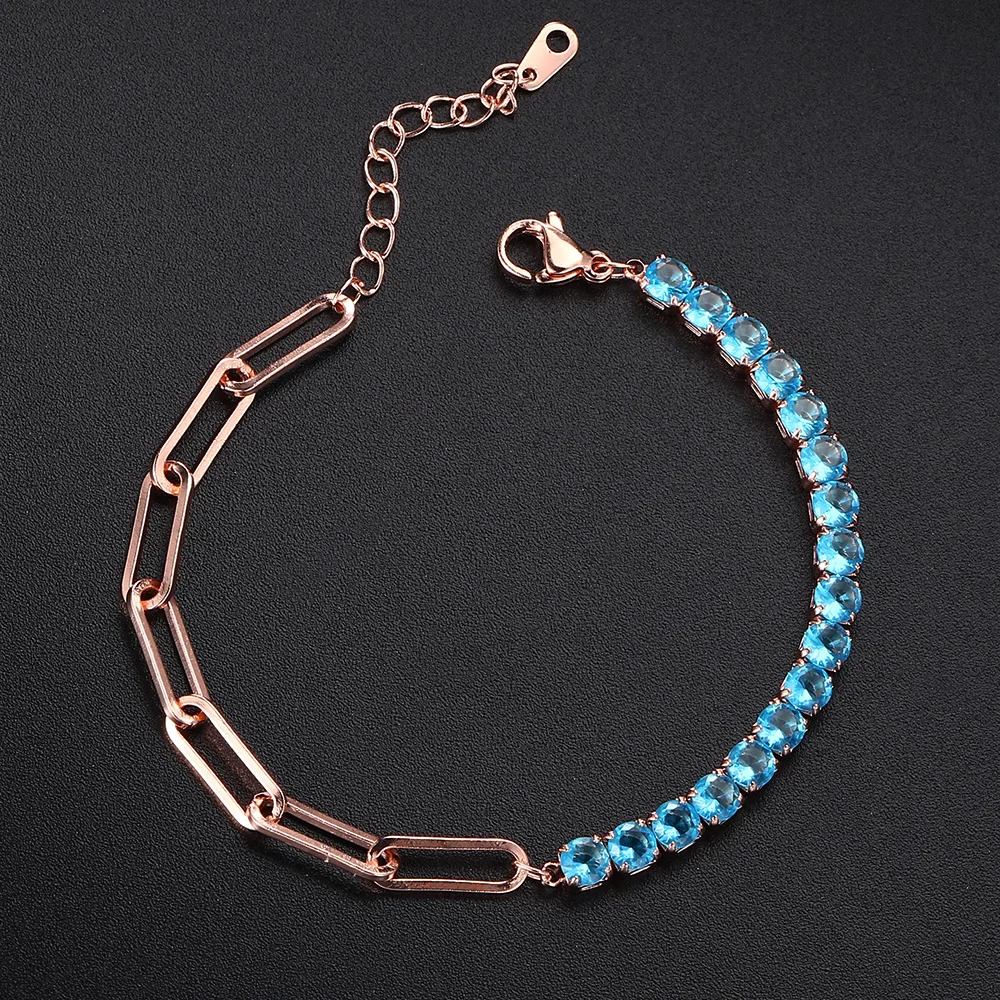 Blue Crystal Tennis Bracelets for Women Men Trendy Adjustable Various Shapes Iced Out CZ Short Chain on Hand Trendy Jewelry