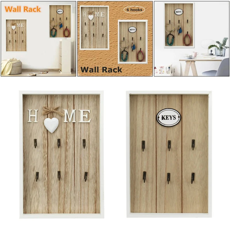 Wall Mounted Key Holder Wooden Key Organizer Hanger With 6 Hook Wall Decorative Holder Key Holder Wall Minimalist Wall Hook