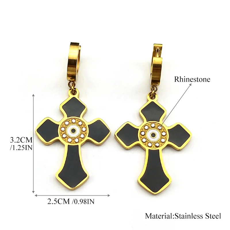 Devil Eye Jesus Cross Pendant Enamel Dangle Earrings For Women Men Stainless Steel Gold Color Christian Earring Party Jewelry