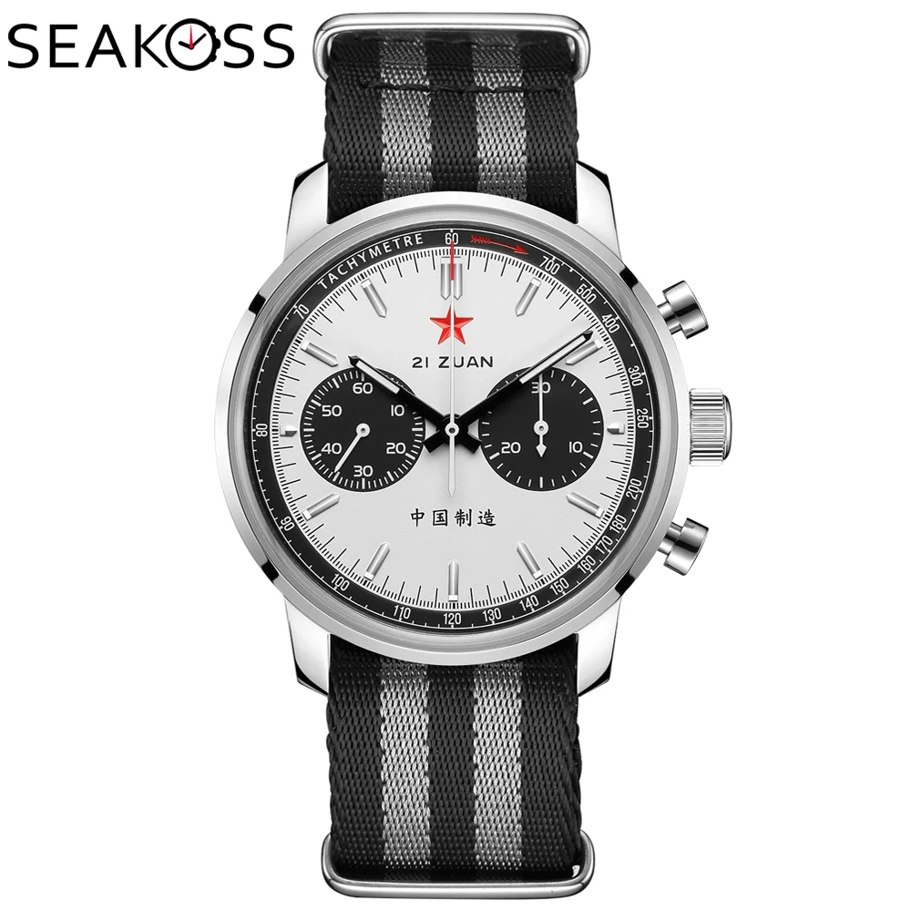

SEAKOSS 42 мм мужские часы с пандой 42 мм светящиеся 1963 Seagull ST19 механизм пилотный хронограф механические наручные часы с сапфировым стеклом