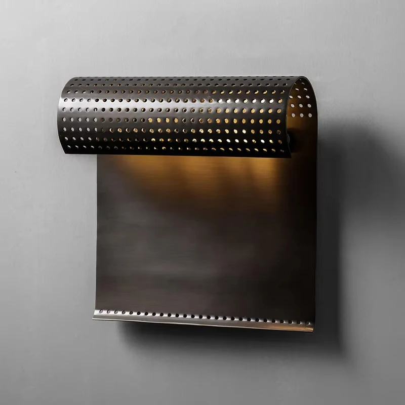 Nordic luxury all copper wall lamp, retro style black square wall lamp,creative curled edge design decorative wall lamp YX465RE