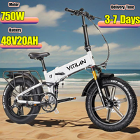 VITILAN i7 Pro 3.0 Electric Bike 750W Motor 48V20AH Battery Full Suspension Fold Electric Bicycle 20 Inch All Terrain FAT TIRE