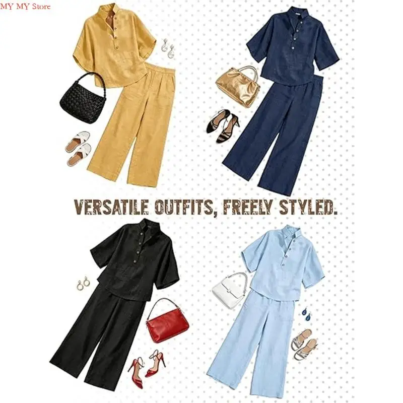 Two Piece Set for Women Spring Outfits 2026 Summer Fashion Casual Button Down Shirt Wide Leg Pants Lounges Set