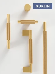 Nurlin New Solid Brass Cross Knurling Brushed Cabinet Knob Cupboards T-bar Long Appliance Pull Furniture Refrigerator Bar