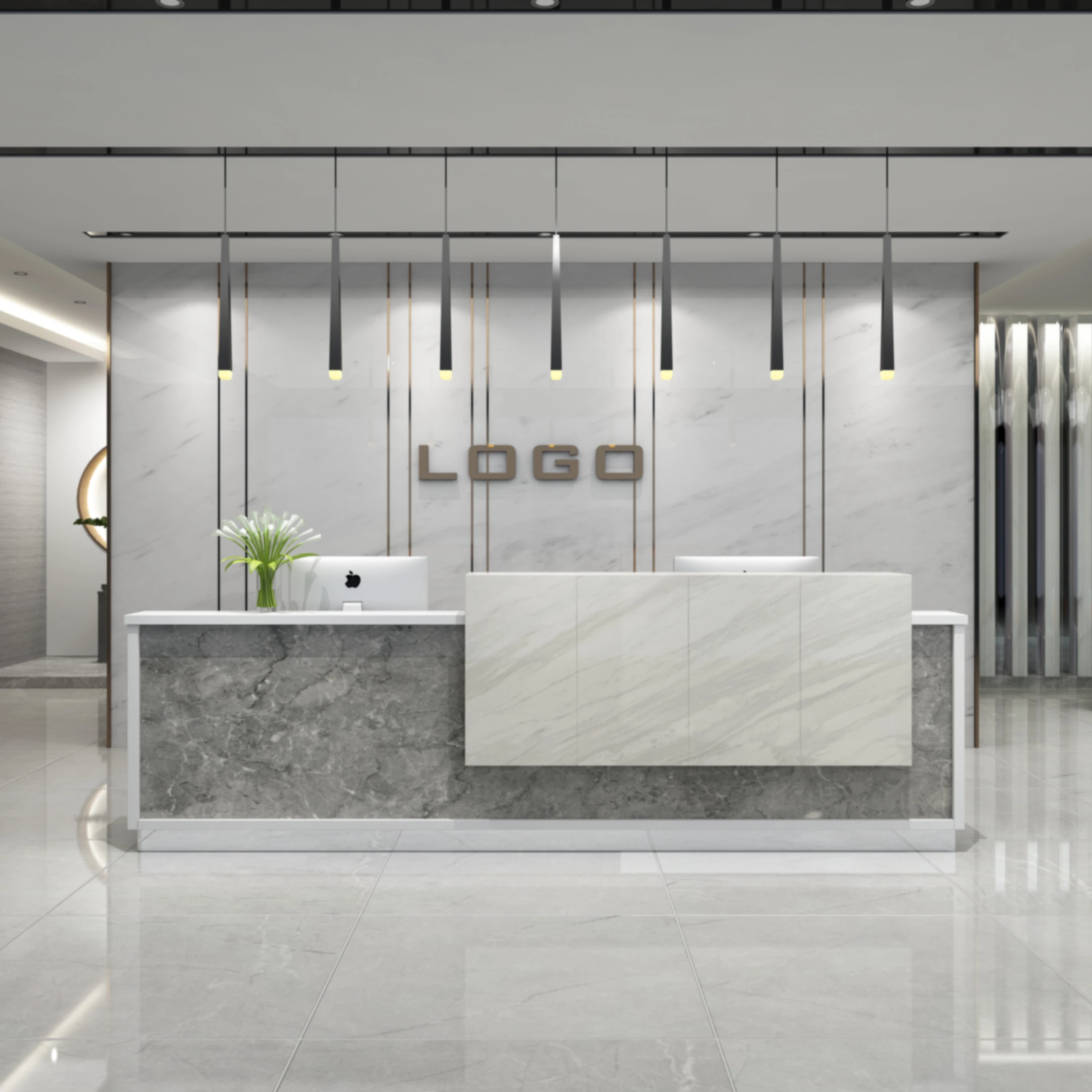 

*K46 Modern Reception Desk Custom Marble Lattice Design for Hotel School Mall Hospital & Gym Use Made of MDF Material