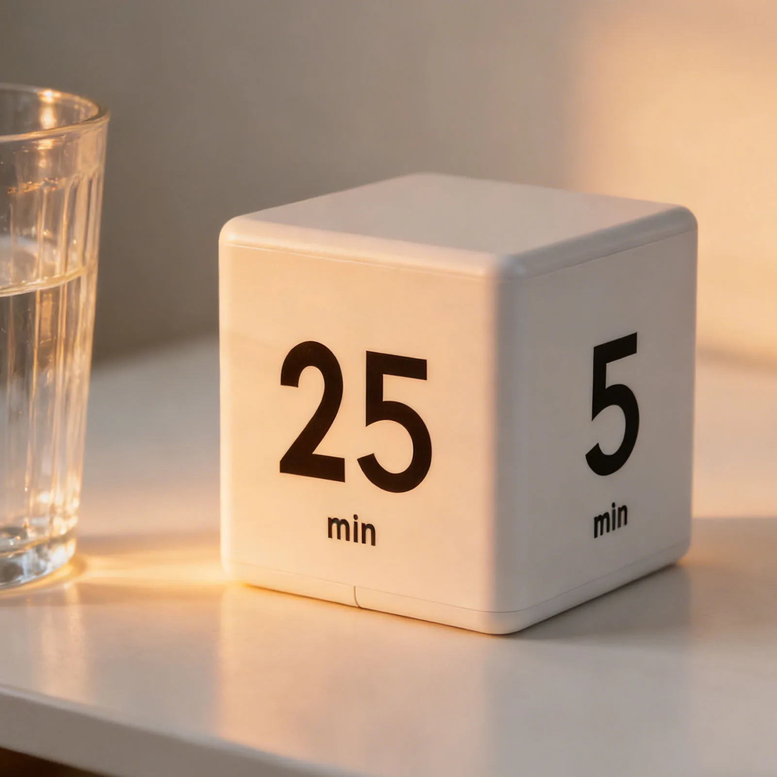 Countdown Timer Cube Design Multiple Time Settings 5 15 25 45 Minutes Study Timer for Students White Study Timer for Students